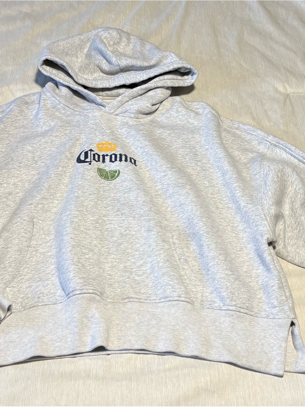 Abercrombie & Fitch Light Gray Corona Logo Hoodie with Lime Accent